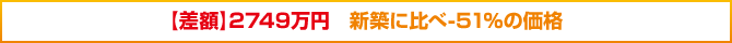 【差額】2749万円 新築に比べ-51%の価格 【差額】2749万円 新築に比べ-51%の価格